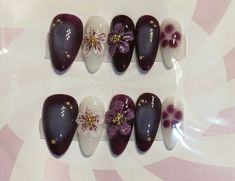 Jasmine Nails, Plum Nails, 3d Flower Nails, Cute Short Nails, Nails Gel Nails, Custom Press On Nails, Nails Press, Nails Now