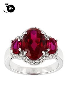 4.76ctw Oval Lab Created Ruby With .38ctw round White Topaz Rhodium Over Sterling Silver Ring. Measures approximately .67"L x .57"W. Not sizeable. Red Lab, Cubic Zirconia Bracelet, Moissanite Necklace, Yellow Gemstones, Sterling Silver Engagement Rings, Fine Jewelry Bracelets, Silver Engagement Rings, Ruby Gemstone, Fine Jewellery Necklace