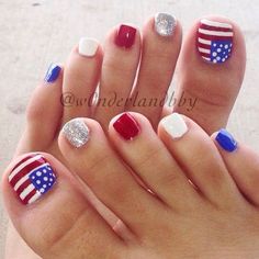 4th Of July Pedicure, 4th Of July Nail Art, 4th Of July Nail, Occasion Nails