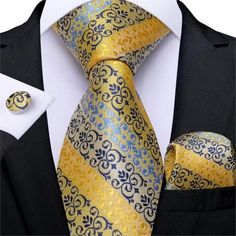 Ornament Murano Tie Set - SOPHGENT Gold Man, Men Tie, Handkerchief Men, Necktie Set, Wedding Tie, Tie For Men, Tie Gifts, Yellow Ties, Cufflink Set