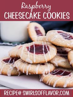 raspberry cheesecake cookies on a white plate