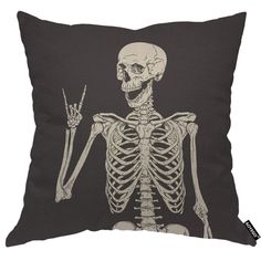 PRICES MAY VARY. 1. SIZE:18*18 inch ( 45 x 45 cm),Please measure carefully before choosing. 2. MATERIAL: This Human Skeleton Posing throw pillow cover is made of 50% cotton and 50% linen.two-sided printing.Insert is not included. 3. FEATURES：There's hidden zipper opening design,The pillows are not Easy to deform and pilling. 4. WASH INSTRUCTION: Both machine wash and hand wash are fine.  Human Skeleton Posing Throw Pillow Cover Skull Anatomy Happy Creepy Gesture Horror Body Bones Pose Pillow Cas Skeleton Posing, Body Bones, Skull Anatomy, Skull Pillow, Halloween Pillows Covers, Boy Girl Room, Halloween Throw Pillow, Human Skeleton, Decorative Pillows Couch