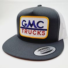 Embroidered Vintage Patch Flat Bill Trucker Mesh Snapback Cap New Embroidered Patch Heat Pressed Vintage Patches, Mesh Hat, Gmc Trucks, Embroidered Patch, Snapback Cap, Hat Cap, Embroidered Patches, Gray White, Accessories Hats