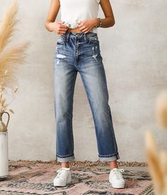 KanCan Signature Baggy Fit Stretch Jean - Blue 24/27, Women's Saylor Ultra high rise Cuffed - extend your inseam 2 when uncuffed Baggy - Loose fit relaxed through the hip and thigh 12 bottom opening Destruction details Shoe sku 955468 Model Info: Height: 5'7 | Bust: 30 1/2 | Waist: 23 | Hip: 35 | Wearing Size: 25x27. This quality denim is hand-finished for a unique look. It will wear like your favorite jeans, with each hole and tear continuing to destruct over time. You will love the comfort of Oprah Jeans, Kancan Jeans Outfit, Loosely Fitted Ankle-length Jeans For Work, Baggy Ankle-length Jeans For Spring, Women’s Baggy Jeans, Ankle-length Jeans With Pockets In Denim Blue, Womens Baggy Jeans Levi's®, Jean Fits, Outfit Challenge