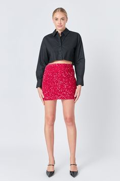 ENDLESS ROSE - Sequins Velvet Skirt - SKIRTS available at Objectrare Jumpsuit Fall, Knitwear Trends, Knit Loungewear, Strapless Bodycon Dress, Knit Bottom, Velvet Skirt, Glamorous Look, Tweed Dress, Line Skirt