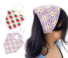 PRICES MAY VARY. 2 PCS Aesthetic Knitted Head Scarf: 1 Package includes 1 * sweet daisy flower hair wrap and 1 * sweet fruit head cover up Triangle Scarf: 19.6"x13.7"x13.7", allow you to wear hair differently. Fits most head and ties securely, stays in place very well. Easy to take on/off. Great for all types of hair! Straight hair or curly hair Crochet Knitted Material: comfortable fabric with hollow out design, breathable and perfect to wear it in any seasons(spring, summer, fall and winter). Knitted Head Scarf, Crochet Hair Bandana, Kerchief Headband, Triangle Head Scarf, Kerchief Hair, Triangle Head, Hair Bandana, Pink Head, Bandana Headband