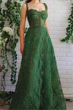 Spaghetti Straps Green Lace Long Prom Dresses, Green Lace Formal Evening Dresses Long A1846 Green Aline Formal Dress, Emerald Corset Prom Dress, Emerald Green Lace Prom Dress, Ball Dresses Emerald Green, Poison Ivy Wedding Dress, Green Prom Dress Corset Top, Corset Top Dress Prom, Prom Green Dresses, Emerald Green Prom Dress Corset