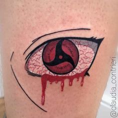 an eye with blood dripping down the side of it