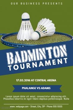 badminton tournament flyer with two shuttles on the racket