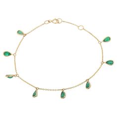 Bracelets are worn to enhance the look. Women love to look good. It is common to see a woman rocking a lovely gold bracelet on her wrist. A gold gemstone bracelet is the ultimate statement piece for every stylish woman. Adorn your wrist with this beautiful pear cut emerald bracelet in 18 Karat Gold. Each piece is handmade with a unique shape of precious stone. This elegant and lightweight bracelet is perfect for everyday wear. PRODUCT DETAILS :- > Material - 18K Solid Yellow Gold > Gemstone - Em Best Friend Bracelet, Friend Bracelet, Best Friend Bracelets, Station Bracelet, Modern Bracelets, Emerald Bracelet, Gold Armband, Friend Bracelets, Charm Chain