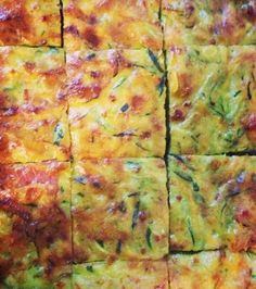 four square pieces of food that have been cut into squares