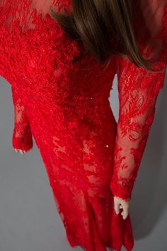 Red Long Sleeve Lace Gown (#Bella) - Dream Dresses by P.M.N
 - 6 Long Sleeve Lace Gown, Luxurious Wedding, Alencon Lace, Dream Dresses, Red Gowns, Red Long Sleeve, Chantilly Lace, Lace Gown, Silk Crepe