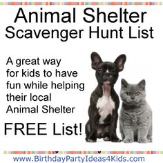 an animal shelter scavenger hunt list for kids to have fun while helping their local animal shelter free list