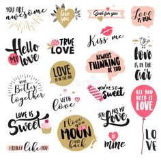 valentine's day stickers with hand lettering