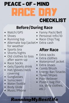 a race day checklist with the words running my best life written in orange on it