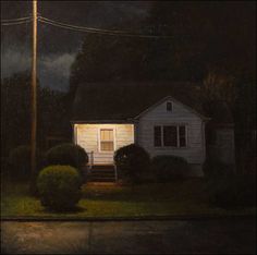 a painting of a white house in the dark