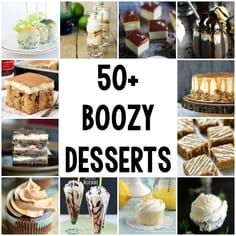 there are many different desserts in this collage with the words, 50 boozy desserts