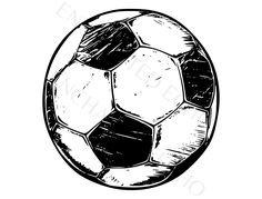 a black and white drawing of a soccer ball