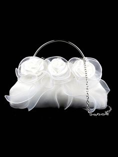 BagForLove - Elegant Bridal Novelty Bag with Floral Decor White Handheld Shoulder Bag For Wedding, Elegant White Bags For Ceremony, White Handheld Evening Bag For Wedding, White Handheld Clutch For Wedding, Novelty Decor, Bridal Handbags, Curling Hair With Wand, Perfect Bride, Satin Bags