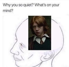 a drawing of harry potter with the caption why do you quiet? what's on your mind?