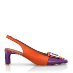 Elegant Heels 35567 | Girotti Orange Leather Slingback Heels, Orange Heels With 4-inch Heel And Round Toe, Orange Evening Heels With 4-inch Heel, Purple Pointed Toe Heels With 4-inch Heel, Orange Synthetic Heels With 4-inch Heel, Red Leather Slingback Pumps With 4-inch Heel, Lit Shoes, Elegant Heels, Purple Suede