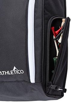 an open zippered backpack with various items in it and the words athletico printed on the side