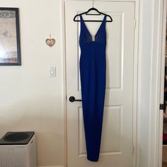 Small, Size 6, Fitted . Wears Beautifully Blue Sleeveless Evening Dress For Dinner, Herve Leger Dress, Dresses Elegant, Herve Leger, Asymmetrical Dress, Black Tie, Color Blue, Size 6, Womens Dresses