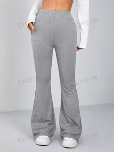 Style:Casual \nColor:Multicolor \nPattern Type:Plain \nType:Flare Leg \nWaist Line:High Waist \nFit Type:Skinny \nFabric:Medium Stretch \nCare Instructions:Machine wash or professional dry clean \nSheer:Semi-Sheer \n Flare Leg Pants, Women Pants, Drop Waist, Trousers Women, Elastic Band, Womens Bottoms, Style Casual, Elastic Waist, High Waist