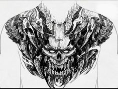 an artistic drawing of a demon head