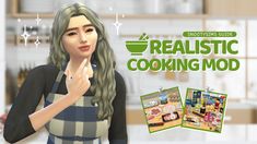 an animated woman is cooking food in the kitchen