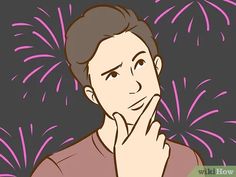 a man looking at fireworks with his hand on his chin and the other hand under his chin