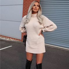 Fashion Nova Cold Winter Nights Sweater Dress - Cream Size S/M, New With Tags, Never Worn Sweater Dress With Boots, Burgandy Sweater, Chic Fall Outfit, White Crochet Dress, Sweater Dress Outfit, Dresses Fashion Nova, Chic Fall Outfits, Army Women, Fall Fit