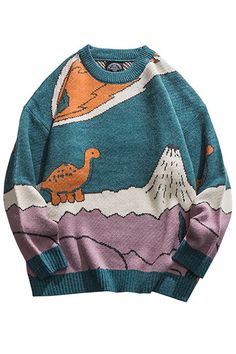 Dinosaur Last Moments Sweater Unisex Weirdcore Aesthetic Dinosaur Sweater, Streetwear Sweater, Top Streetwear Brands, Streetwear Chic, Winter Knit Sweater, Streetwear Essentials, Vintage Pullovers, Women Sweaters Winter, Stylish Sweaters