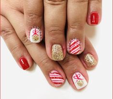 Kids Christmas Nails, Ornament Nails, Nail Art Cute, Candy Cane Nails, Nail Candy, Nails Christmas