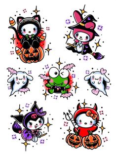 halloween stickers with cats and witches on them