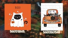 two halloween cards with cats and pumpkins on them