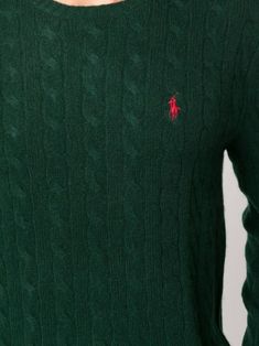 Forest green wool and cashmere jumper, cable knit, signature Polo Pony embroidered logo at the chest, crew neck, long sleeves, ribbed cuffs and hem, straight hemComposition: Wool, 90% , Cashmere, 10% Green Cashmere Sweater With Ribbed Cuffs, Green Cashmere Long Sleeve Sweater, Green Long Sleeve Cashmere Sweater, Classic Green Sweater With Ribbed Cuffs, Green Wool Sweater With Ribbed Collar, Casual Green Cashmere Sweater, Green Wool Cable Knit Sweater, Ralph Lauren Classic Cable Knit Sweater, Ralph Lauren Cable Knit Sweater For Fall