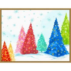 a painting of christmas trees in the snow