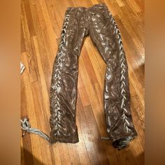 Size Large . Legs Size Can Be Adjusted . Excellent Quality Fitted Brown Leather Trousers, Lace Up Pants, Pant Jumpsuit, Black And Brown, Pants For Women, Lace Up, Lace, Pants, Women Shopping