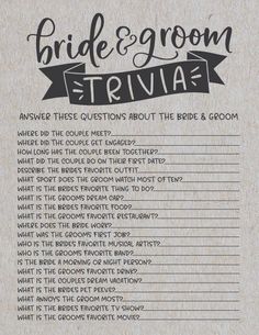 the bridal and groom trivia game