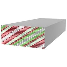 a large rectangular box with red, green and white stripes