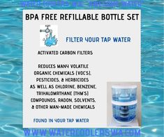 a water filtrator bottle set with instructions on how to fill it and what to use