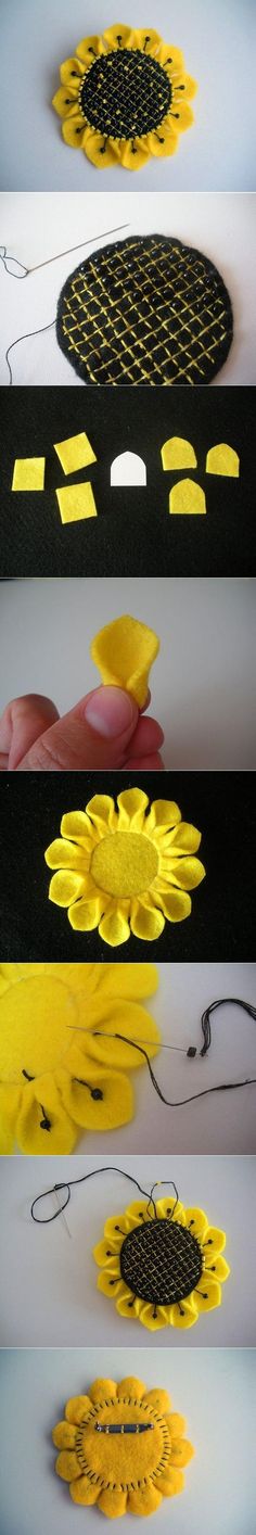 three images show the process of making sunflowers