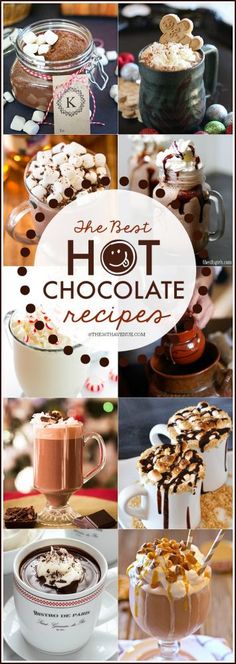 the collage shows different types of hot chocolates