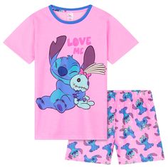 PRICES MAY VARY. Disney Girls' Pajama Sets - Add a touch of Disney magic to your girl's bedtime routine with our short girls pajama sets that include a classic t-shirt and coordinating shorts. Crafted with soft and breathable material they're the perfect set for sleeping comfortably or winding down at home Sizes Available - These Disney pajamas are available in a range of sizes for kids and teens and the shorts feature an elasticated drawstring waist for a more comfortable fit and easy movement. Disney Outfits Girls, Cute Pyjama, Stitch Pajamas, Stitch Gifts, Backpack Art, Lilo Und Stitch, Disney Merch, Girls Pjs, Disney Shorts