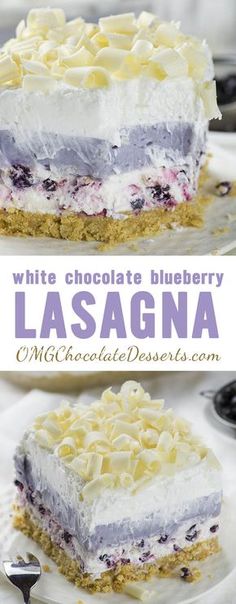 a white chocolate and blueberry lasagna dessert on a plate