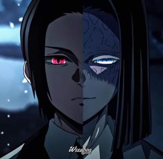 two different anime characters with red eyes