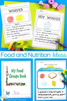 food and nutrition activities for kids to do in the kitchen, on a table with blue background