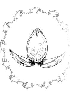 a drawing of an egg with a bow around it