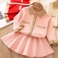 FREE SHIPPING Toddler Girls Korean Fashion Long Sleeve Top And Pleated Skirt JKP6103 Winter School Sets With Fitted Stretch, Fitted School Sets For Fall, Fitted Sets For School In Fall, Pink Long Sleeve Sets For Winter, Pink Long Sleeve Sets For Fall, Pink Long Sleeve Winter Sets, Cute Fitted Winter Skirt, Trendy Pink Winter Sets, Long Sleeve Winter School Dress